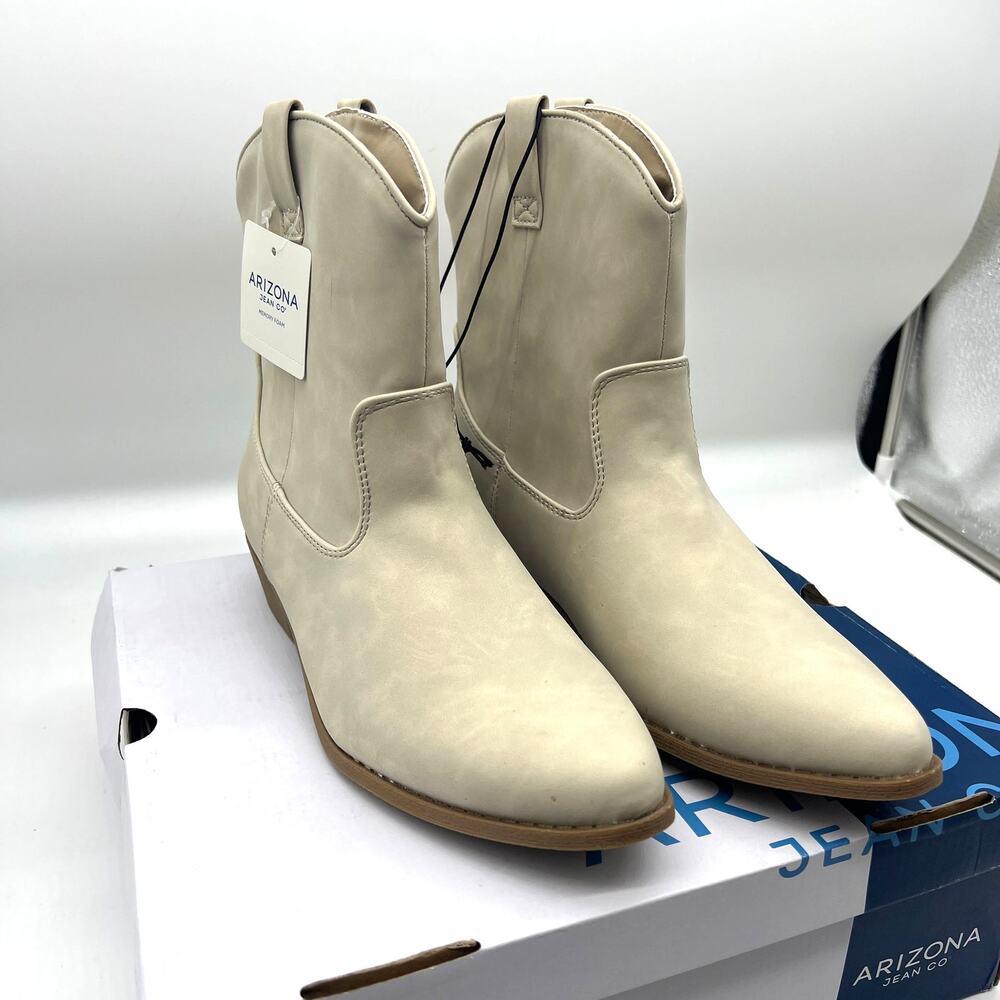 Arizona Jean Co Womens Western Heel Booties Meyer Boots Cream Color Size 9M
